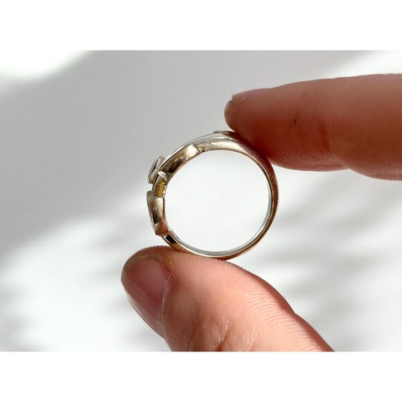 Olive Branch Natural Coral Accented Wrap 925 Sterling Silver Vintage Ring - sz 6 - Picture 13 of 13